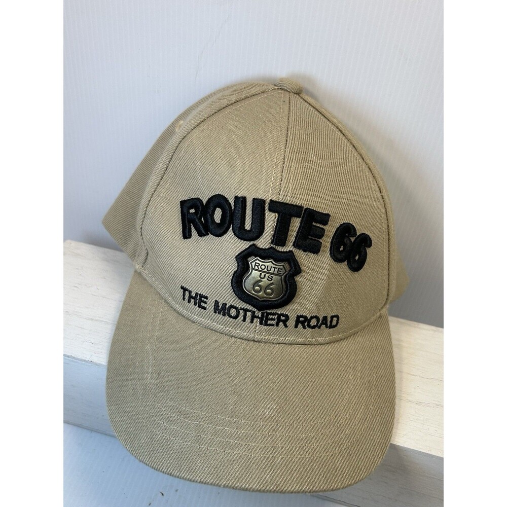 Route 66 The Mother Road Hat Real Time Products Tan Embroidered Adjustable Cap